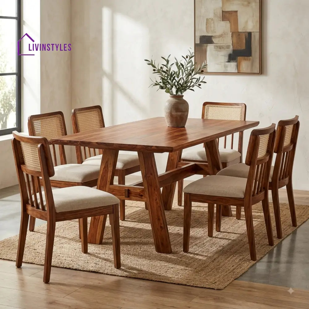 Hima Premium Wooden 6 Seater Dining Table Set