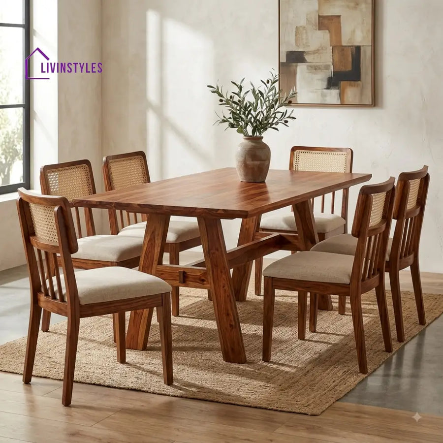Hima Premium Wooden 6 Seater Dining Table Set