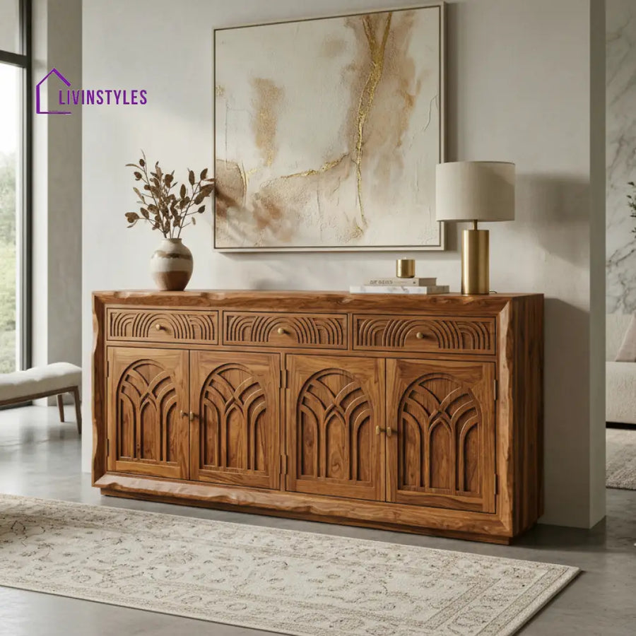 Hine Sheesham Wood Cabinet and Sideboard (Honey Finish)
