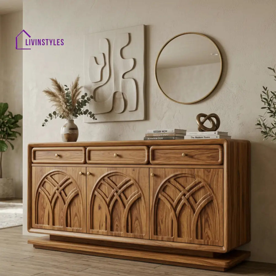 Hinewai Sheesham Wood Cabinet and Sideboard (Honey Finish)