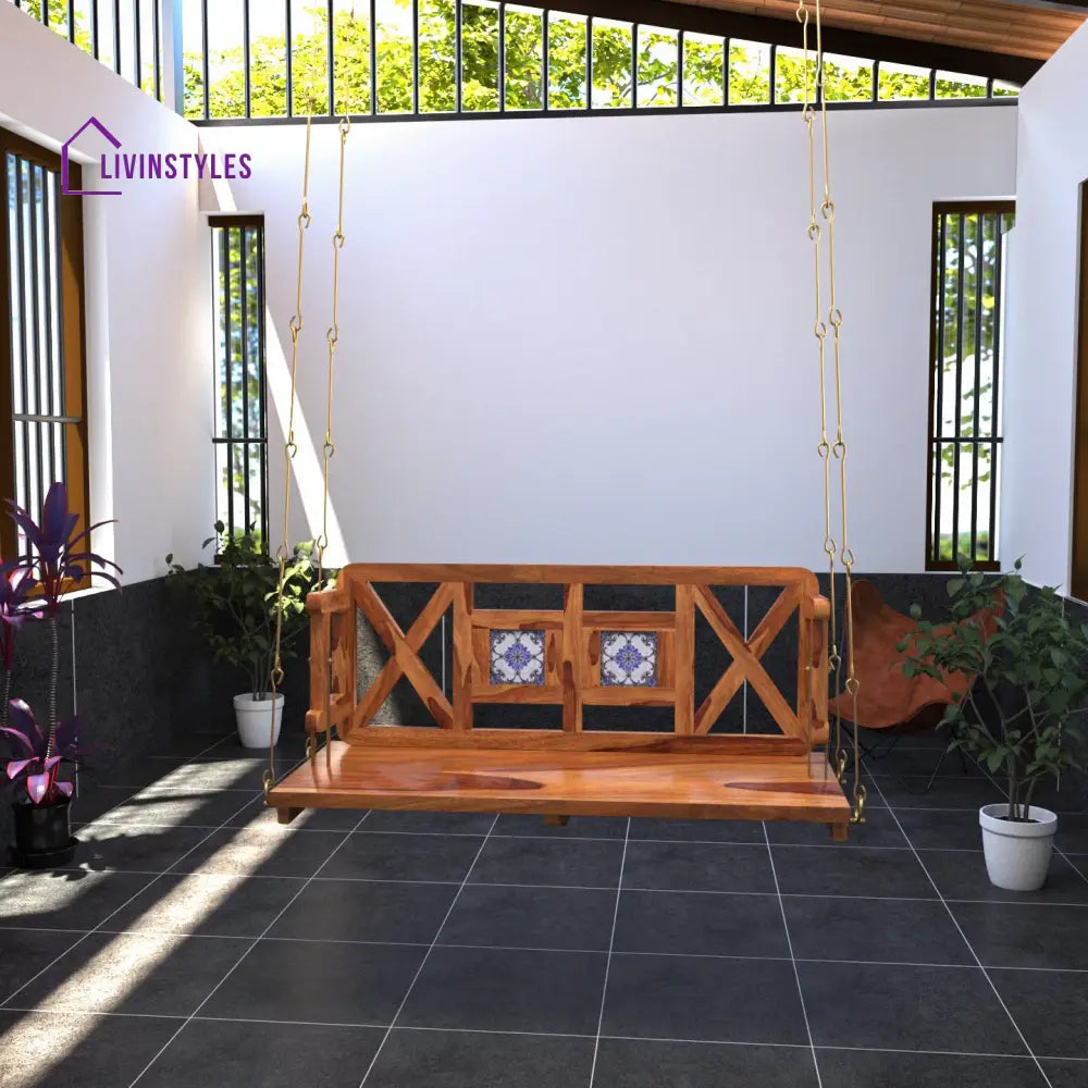 Hiya Modern Castle Style Tile Fitted Wooden Handmade Swing for Home Swing