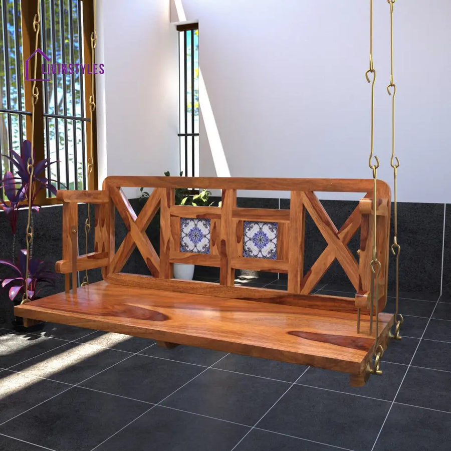 Hiya Modern Castle Style Tile Fitted Wooden Handmade Swing for Home Swing