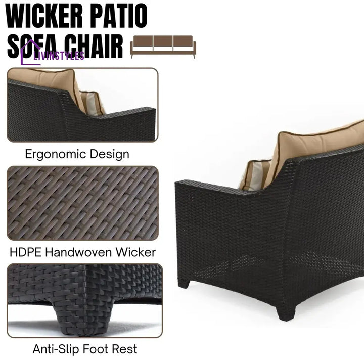 Hiya Outdoor All-Weather Rattan Wicker Three Seater Sofa - Sofa Set