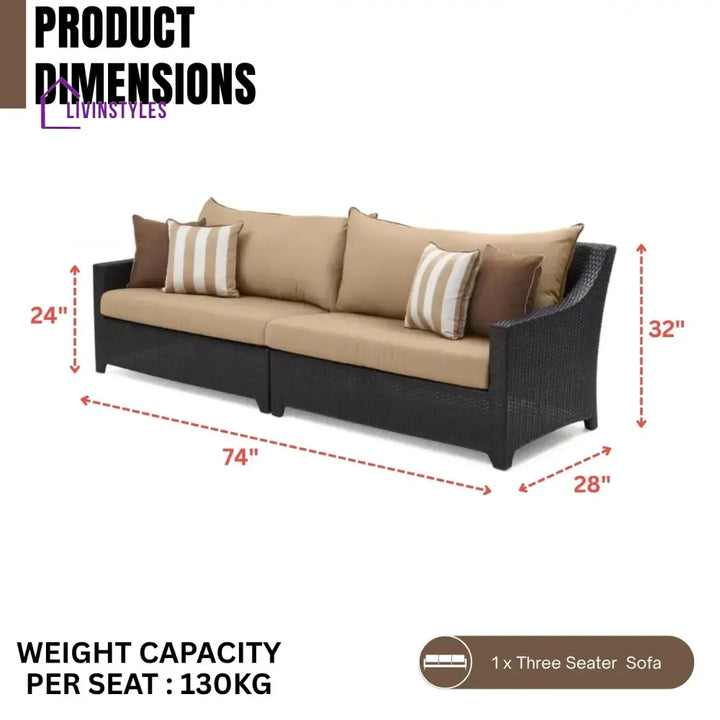 Hiya Outdoor All-Weather Rattan Wicker Three Seater Sofa - Sofa Set