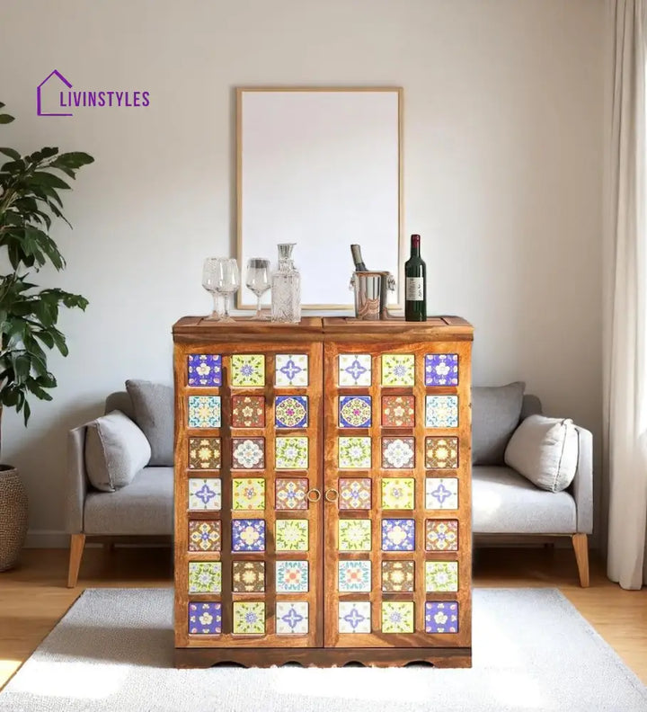 Hnat Handcrafted Sheesham Wood Bar Cabinet