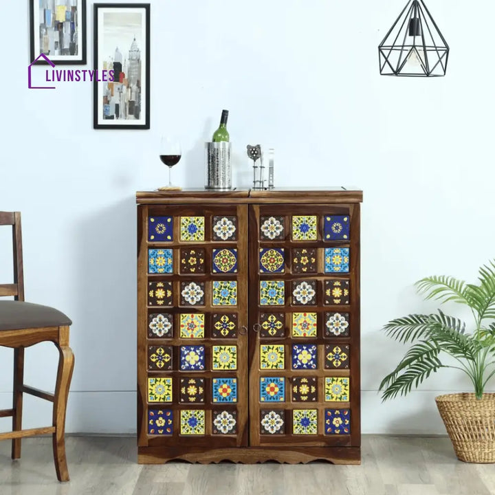 Hnat Handcrafted Sheesham Wood Bar Cabinet
