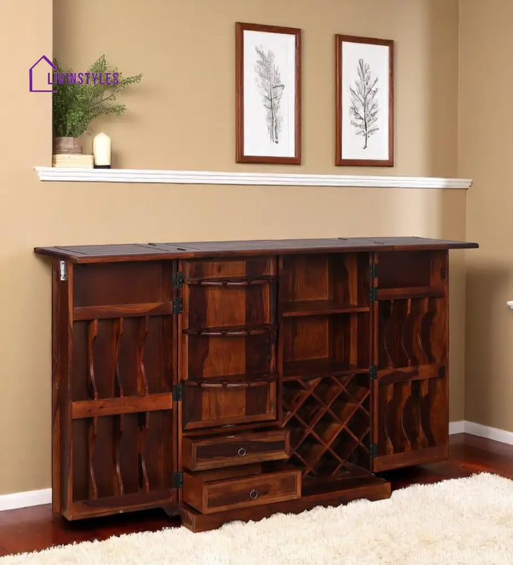 Hnat Handcrafted Sheesham Wood Bar Cabinet