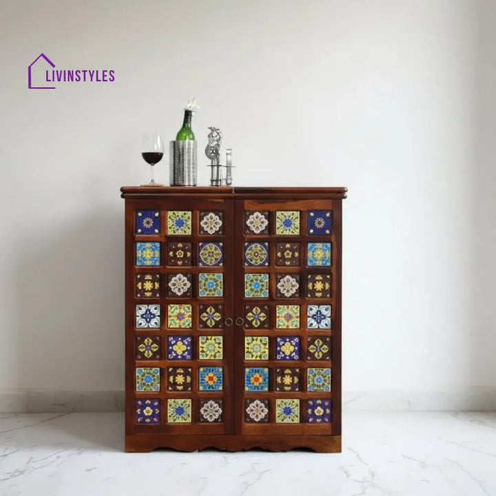Hnat Handcrafted Sheesham Wood Bar Cabinet