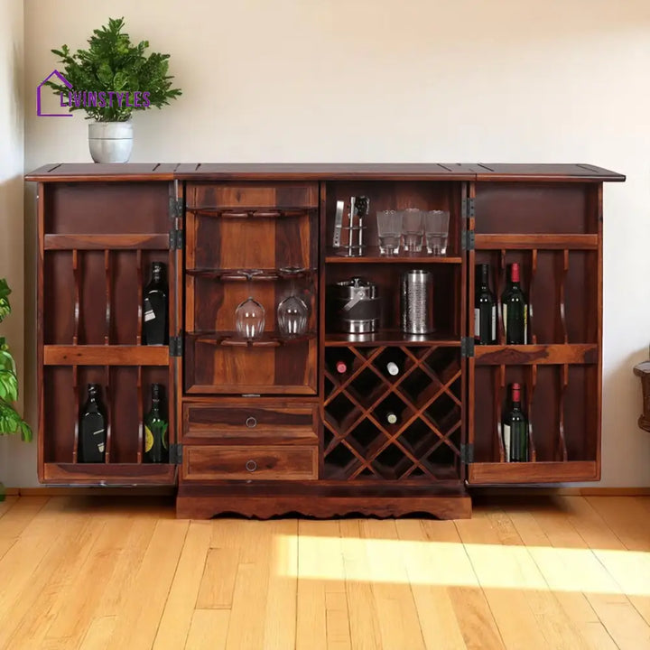 Hnat Handcrafted Sheesham Wood Bar Cabinet