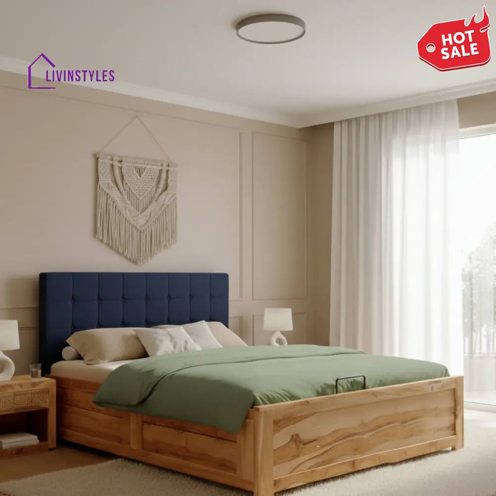 Hoa Real Teak Wood Hydraulic Bed King Size Persian Blue