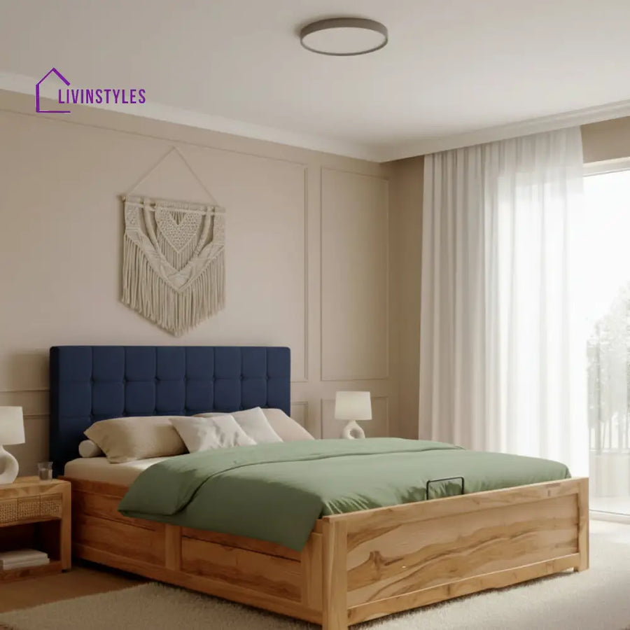 Hoa Real Teak Wood Hydraulic Bed King Size Persian Blue