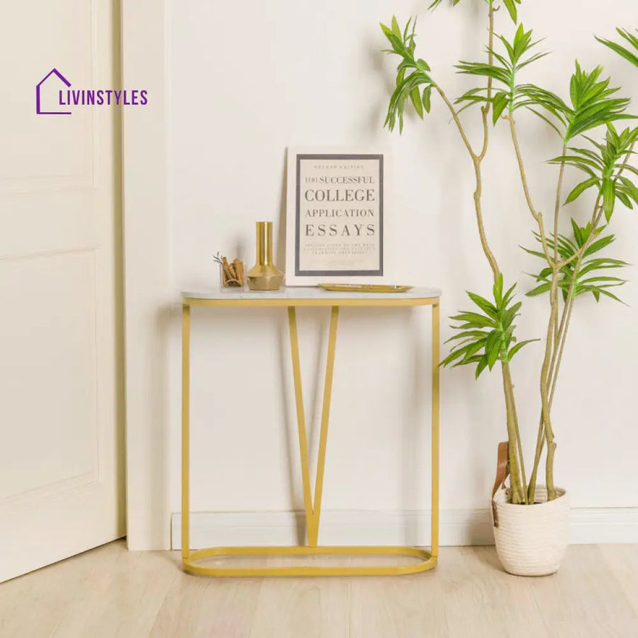 Hollow Bottom Faux Marble Narrow End Side Table Table