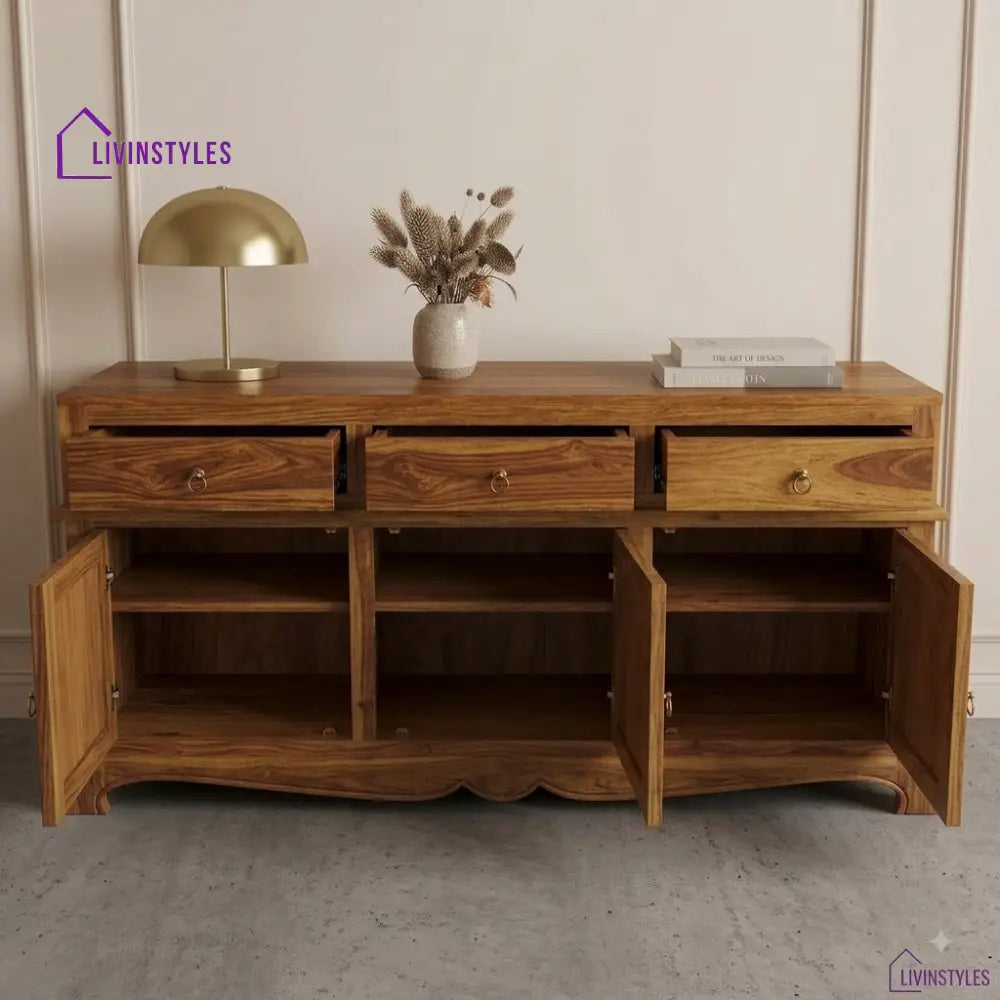 Holly Boho Sheesham Wood Storage Cabinet Sideboard With Three Drawers (Honey Finish)