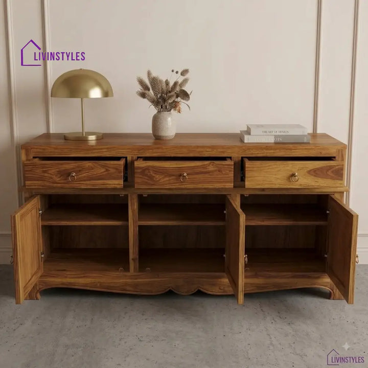 Holly Boho Sheesham Wood Storage Cabinet Sideboard With Three Drawers (Honey Finish)