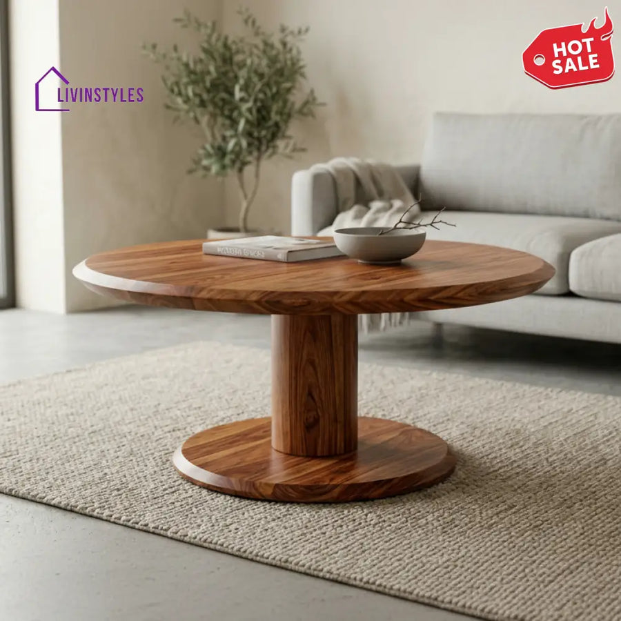 Holly Sheesham Wood Round Shaped Coffee Table for Living Room)