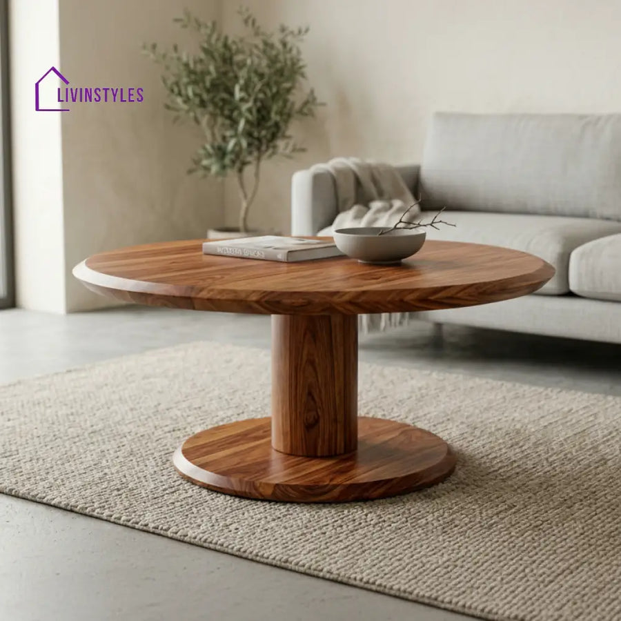 Holly Sheesham Wood Round Shaped Coffee Table for Living Room)
