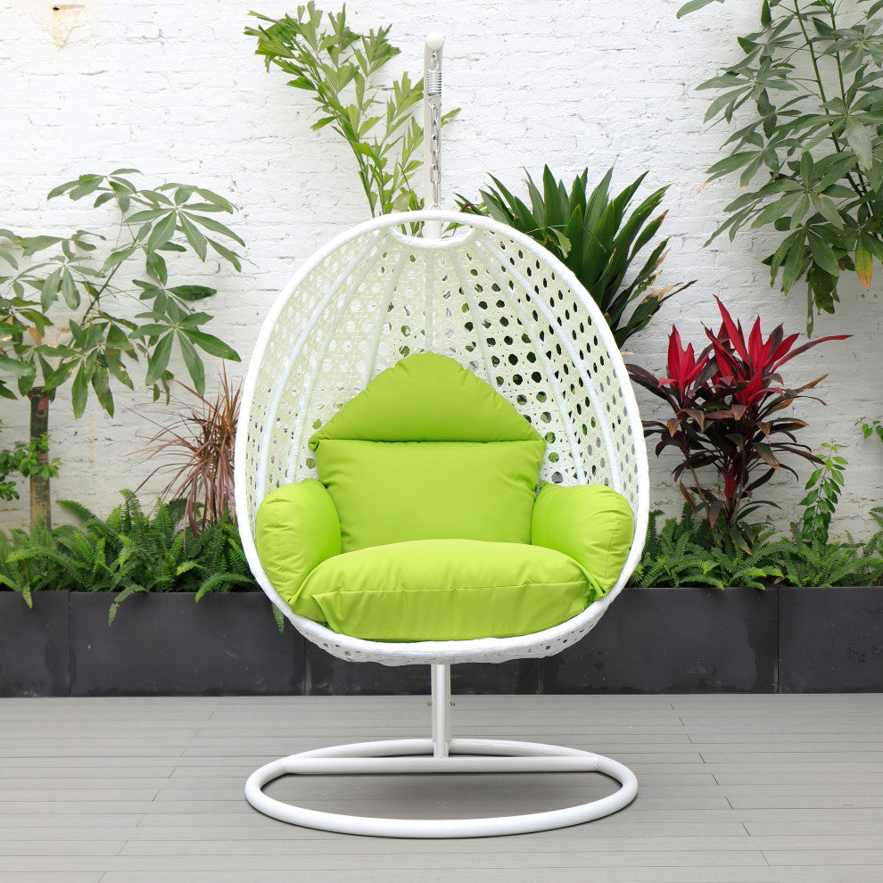 Pico Single Seater Hanging Swing With Stand For Balcony Garden (White) - Light Green - Swings