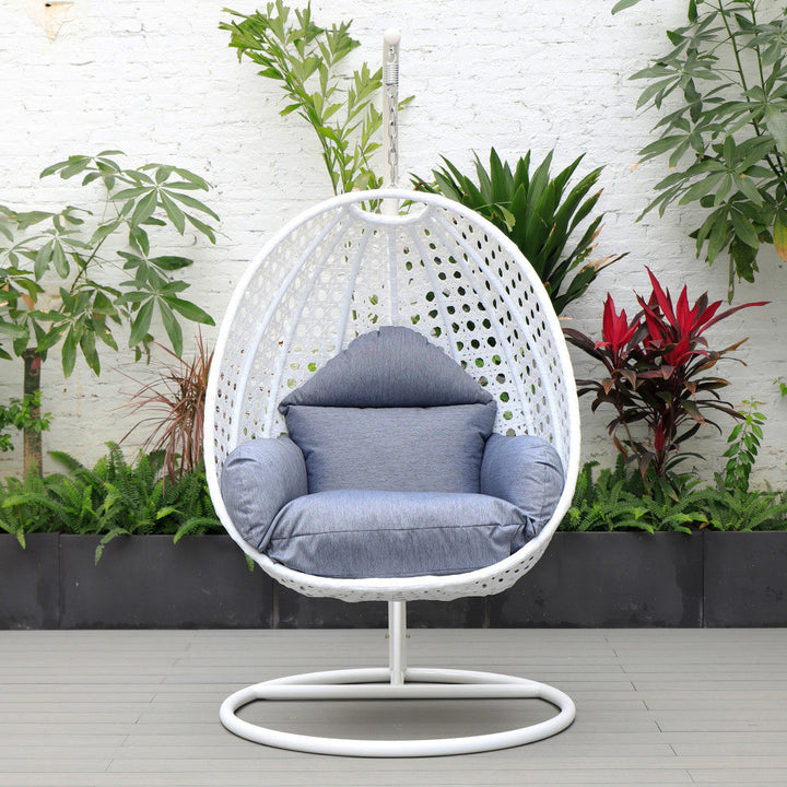 Pico Single Seater Hanging Swing With Stand For Balcony Garden (White) - Charcoal Blue - Swings