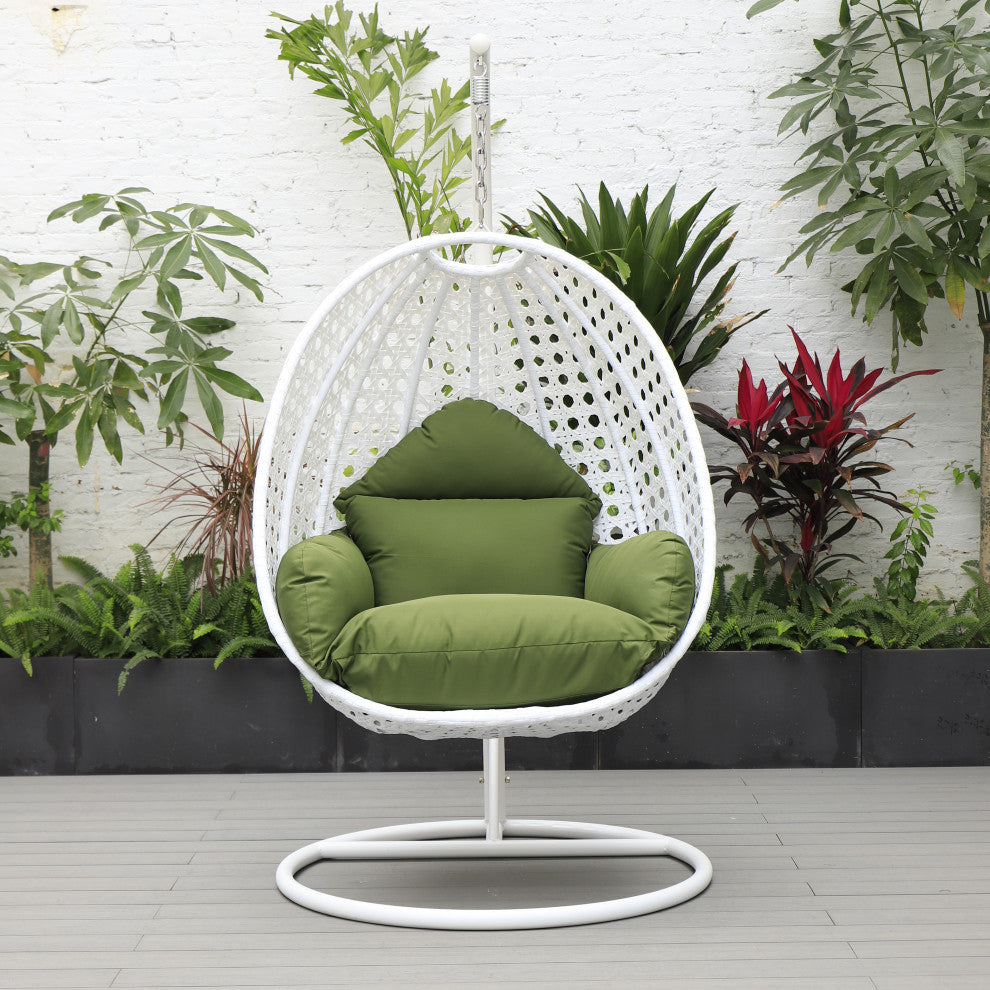Pico Single Seater Hanging Swing With Stand For Balcony Garden (White) - Dark Green - Swings