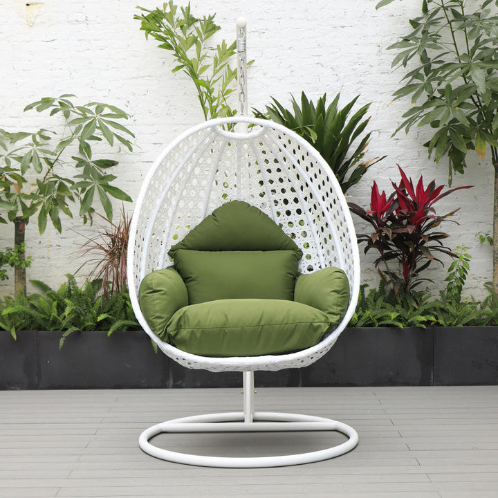 Pico Single Seater Hanging Swing With Stand For Balcony Garden (White) - Dark Green - Swings