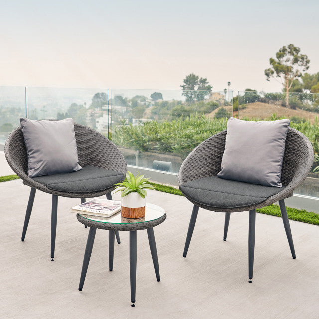 Cindy Outdoor Patio Seating Set 2 Chairs and 1 Table Set (Grey)