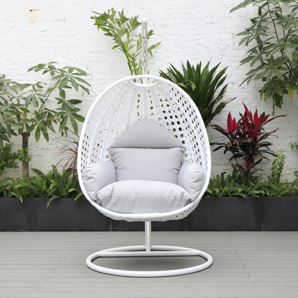 Pico Single Seater Hanging Swing With Stand For Balcony Garden (White) - Light Grey - Swings