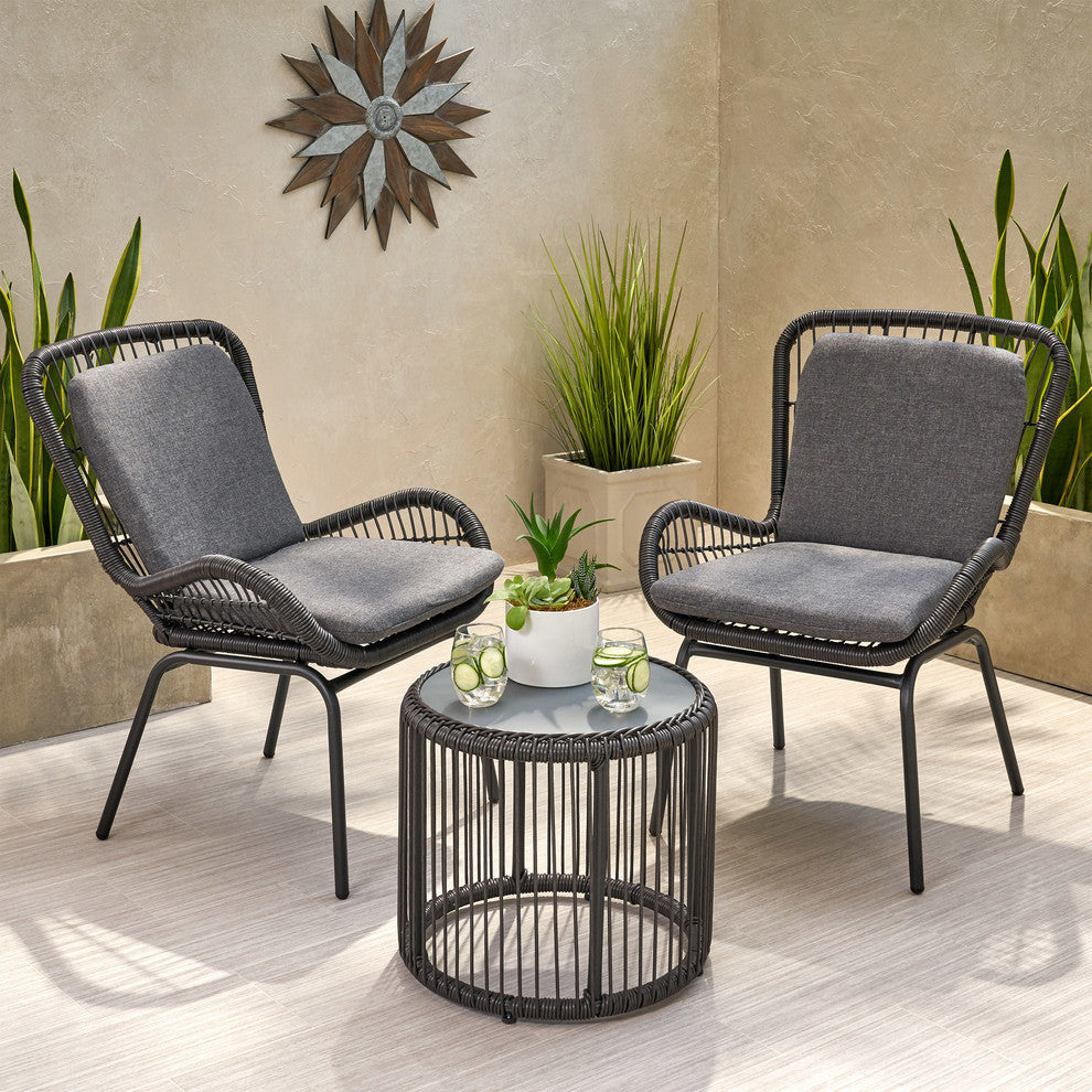 Geeks Outdoor Patio Seating Set 2 Chairs and 1 Table Set (Black) - Coffee Table Sets