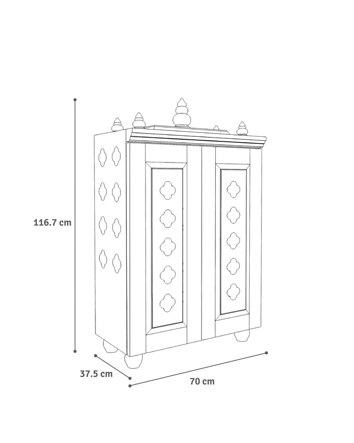 Natalia Medium Traditional Wooden Pooja Mandir with Doors, Bells & Lamps | Handcrafted Home Temple