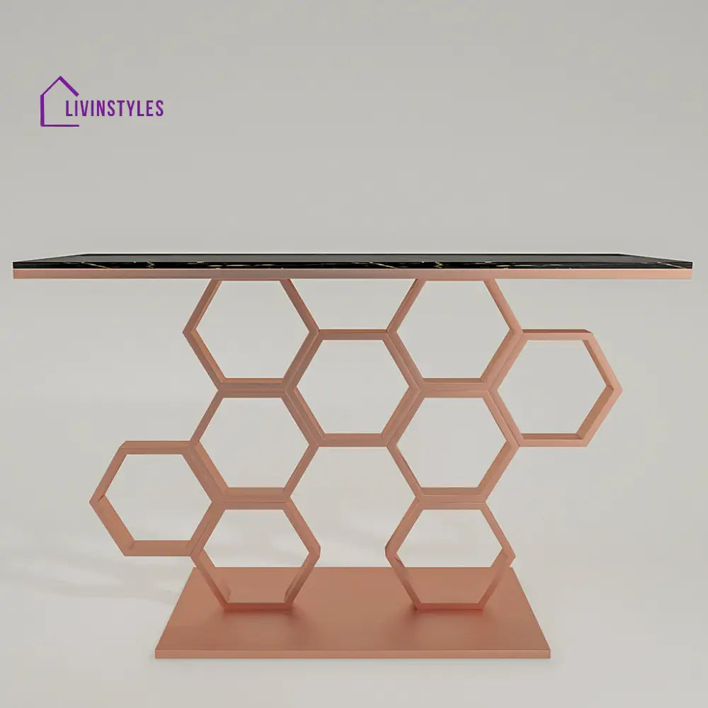 Honeycomb Motif Copper Finish Metal Console Table Table