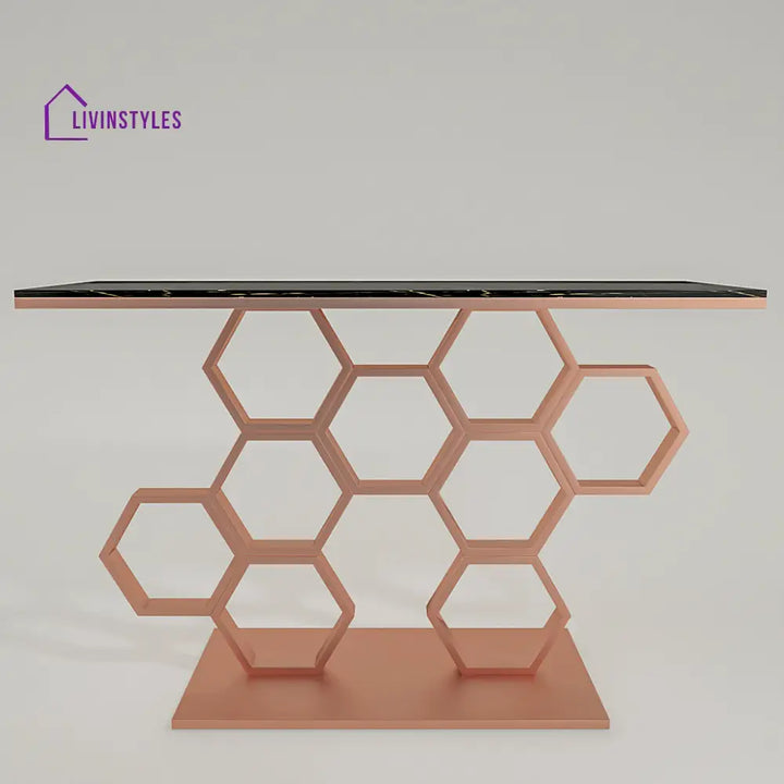 Honeycomb Motif Copper Finish Metal Console Table Table