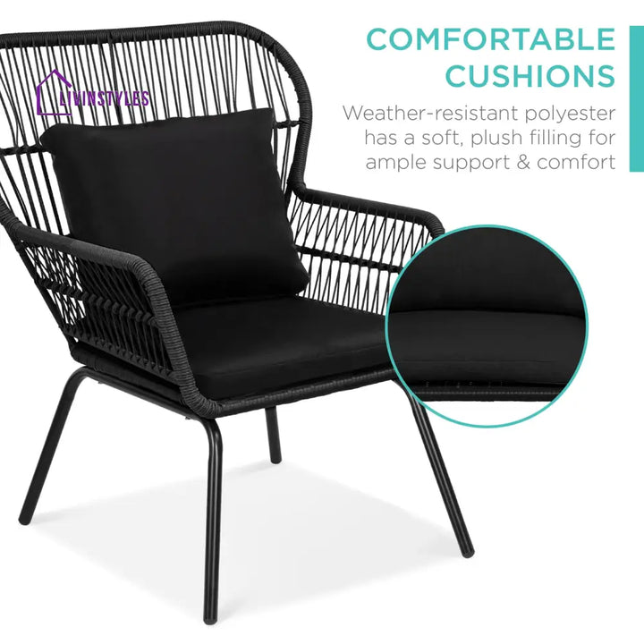Horizon Outdoor Patio Seating Set 2 Chairs and 1 Table Set (Black) - Coffee Table Sets