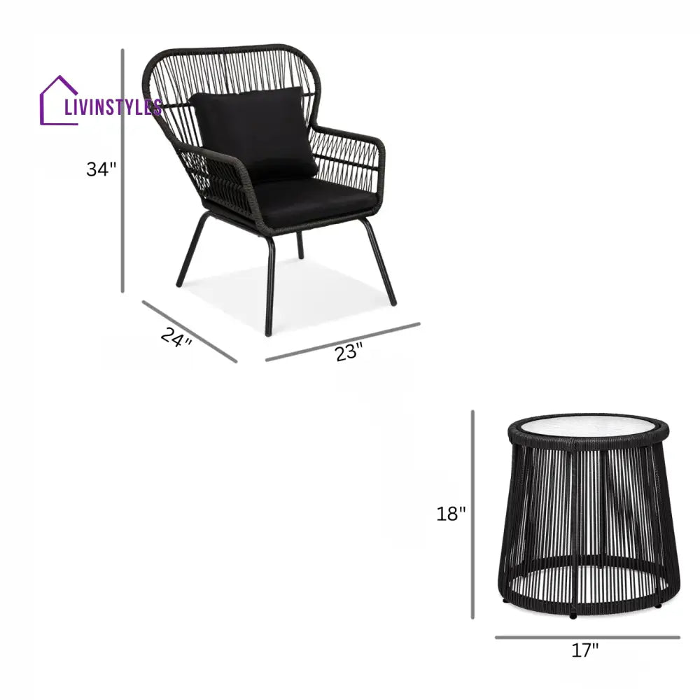 Horizon Outdoor Patio Seating Set 2 Chairs and 1 Table Set (Black) - Coffee Table Sets