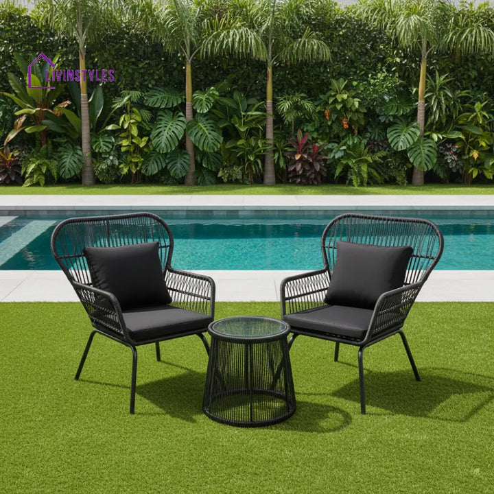 Horizon Outdoor Patio Seating Set 2 Chairs and 1 Table Set (Black) - Coffee Table Sets