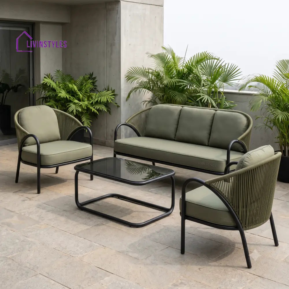 Hortense Metal Frame and Rope Weaving Outdoor Sofa Set 3 + 1 +1 and Coffee Table | Premium Uphostery