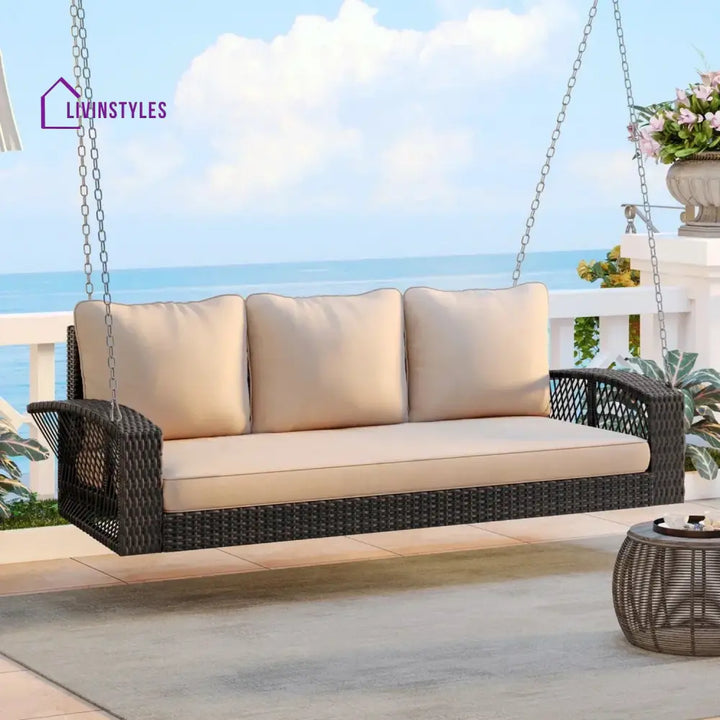 Hortense Outdoor Large HDPE Wicker 3-Person Porch Swing