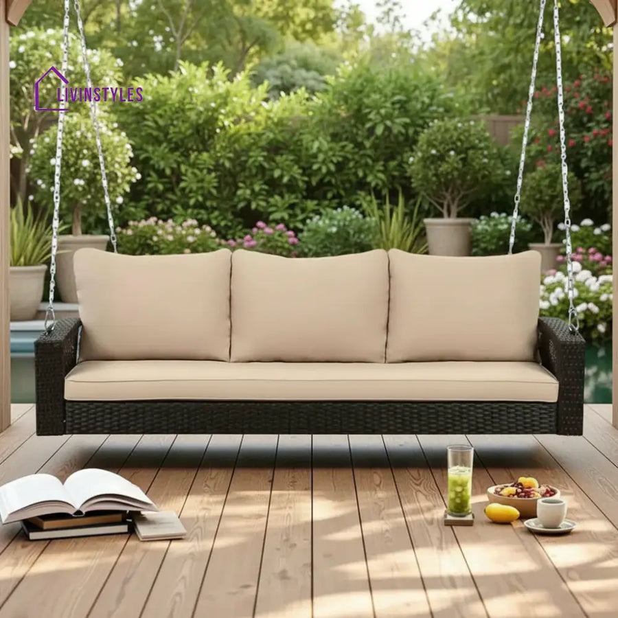 Hortense Outdoor Large HDPE Wicker 3-Person Porch Swing