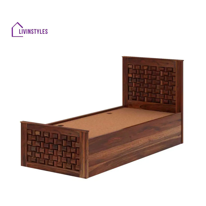 Hortensia Solid Sheesham Wood Single Bed With Box Storage (Natural Finish) Bed
