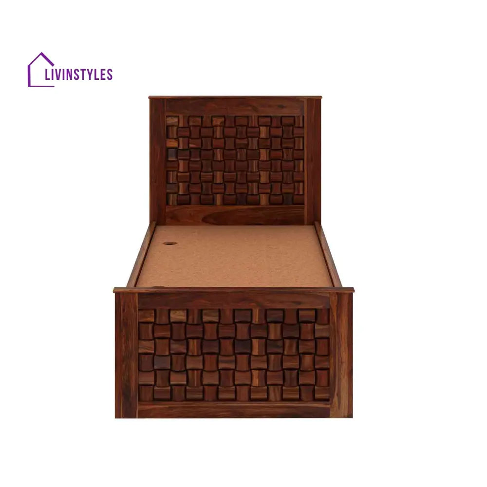 Hortensia Solid Sheesham Wood Single Bed With Box Storage (Natural Finish) Bed