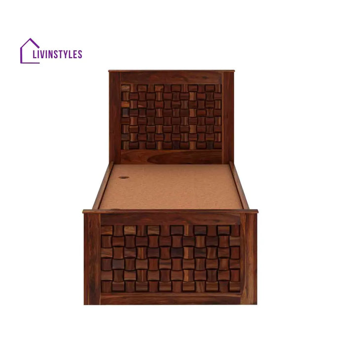 Hortensia Solid Sheesham Wood Single Bed With Box Storage (Natural Finish) Bed