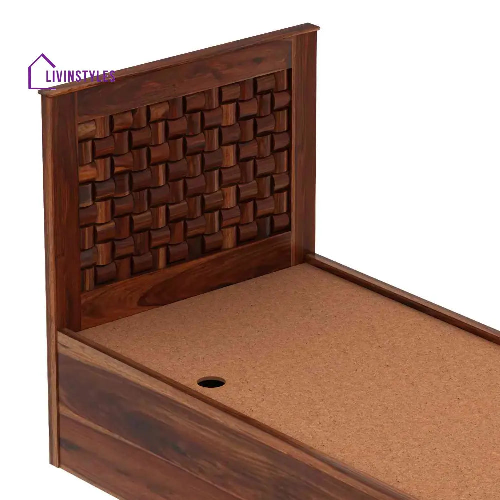 Hortensia Solid Sheesham Wood Single Bed With Box Storage (Natural Finish) Bed