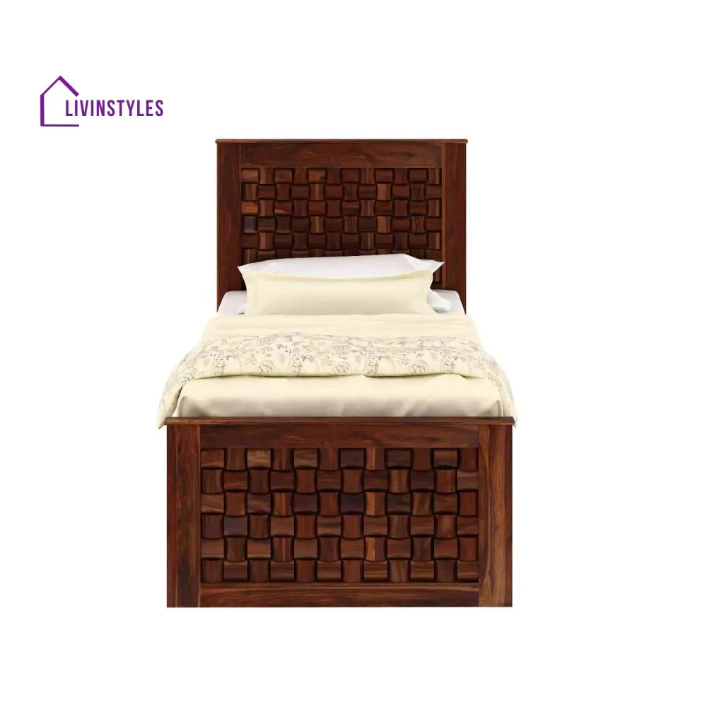 Hortensia Solid Sheesham Wood Single Bed With Box Storage (Natural Finish) Bed
