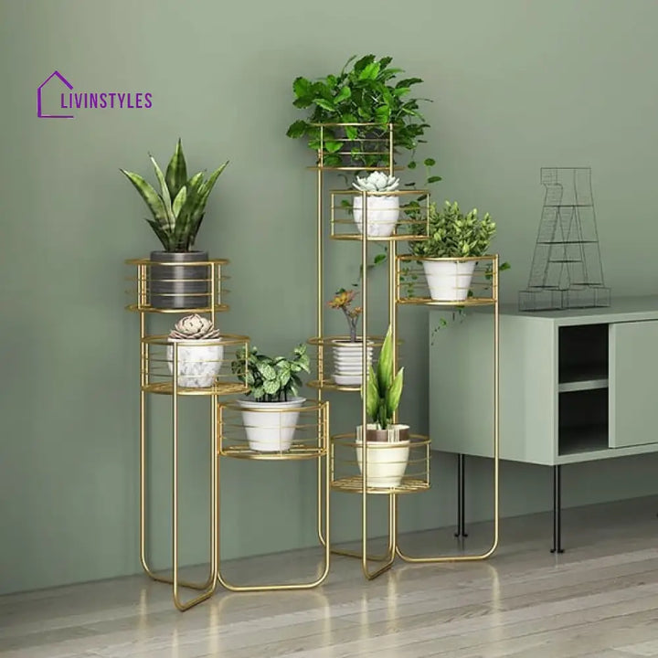 Houston 3-Tiered Plant Stand In Gold Color Stands