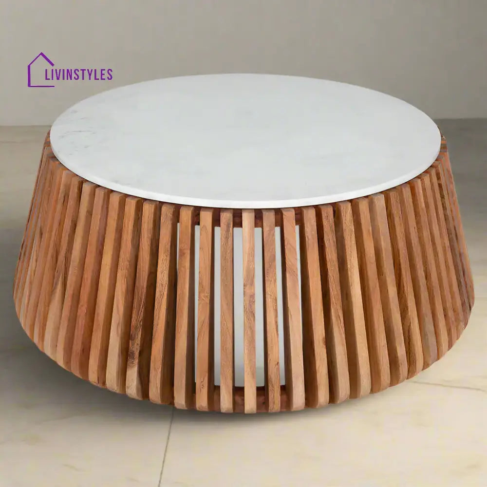 Hrithik Sheesham Wood Coffee Table With White Marble Top (Nest Shape Base) Coffee Table