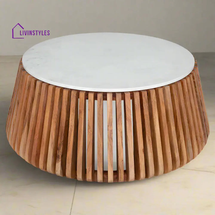 Hrithik Sheesham Wood Coffee Table With White Marble Top (Nest Shape Base) Coffee Table