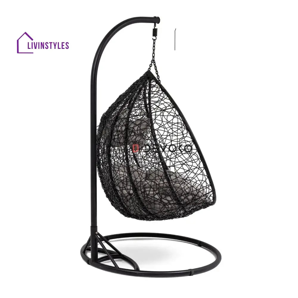 Hua Double Seater Rattan & Wicker Swing (Black & Grey) - Swing