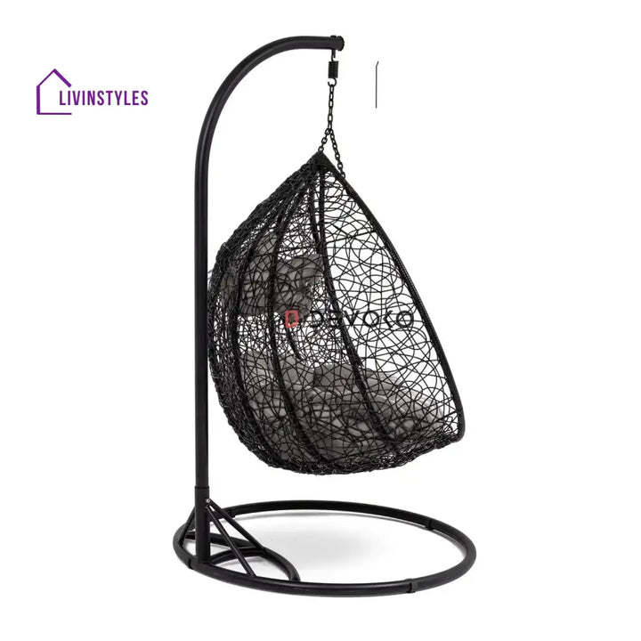 Hua Double Seater Rattan & Wicker Swing (Black & Grey) - Swing