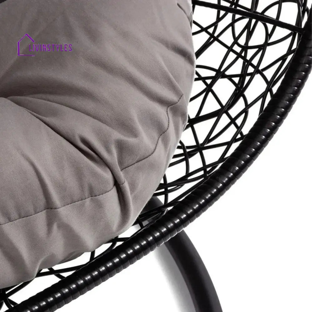 Hua Double Seater Rattan & Wicker Swing (Black & Grey) - Swing