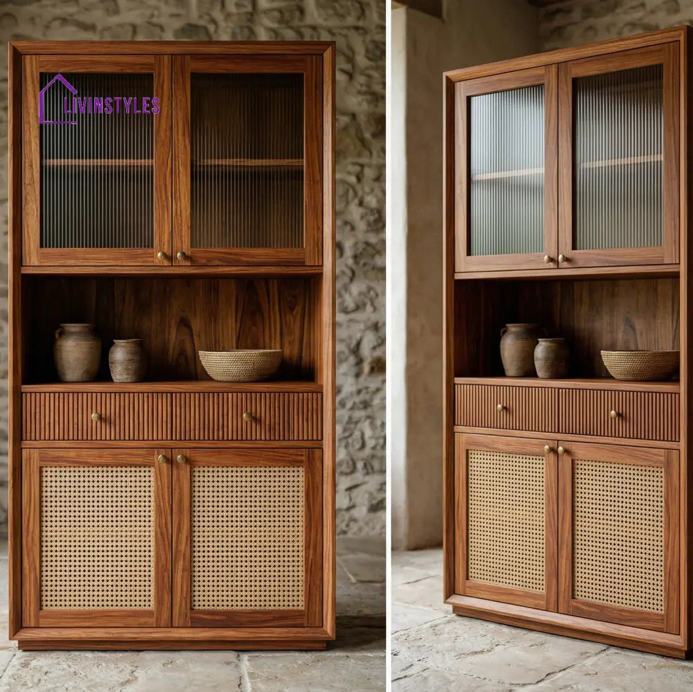 Hugo Classic Kitchen Cabinet with Glass (Honey Finish)