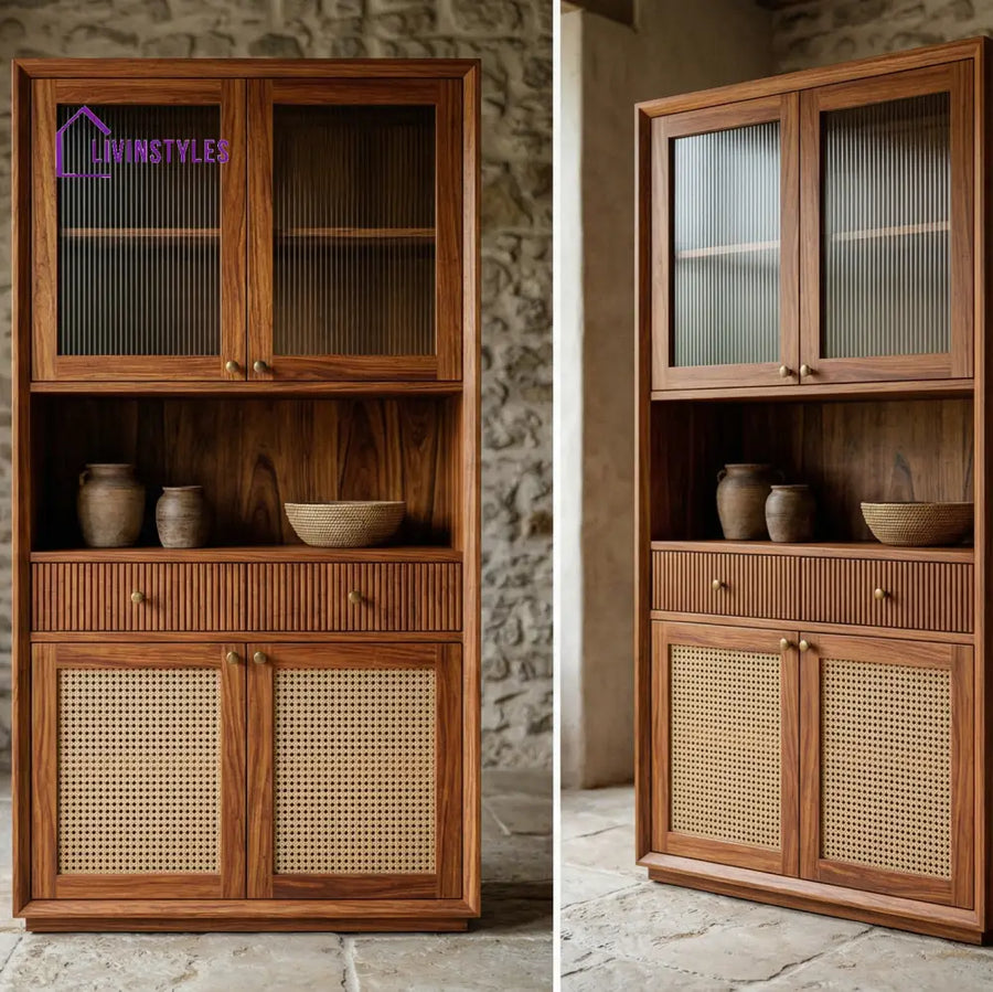 Hugo Classic Kitchen Cabinet with Glass (Honey Finish)