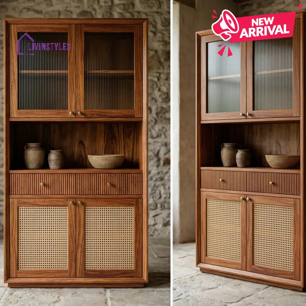 Hugo Classic Kitchen Cabinet with Glass (Honey Finish)